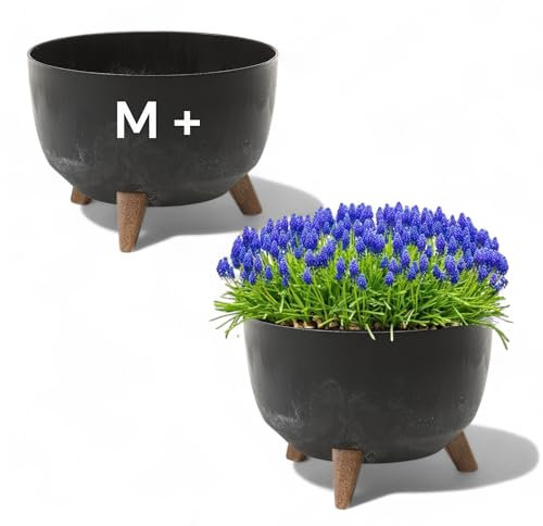 MELTOM Blumentopf mit Füßen aus Kunststoff, Schale Rund Betonmuster (Schwarz, M+ 33cm)