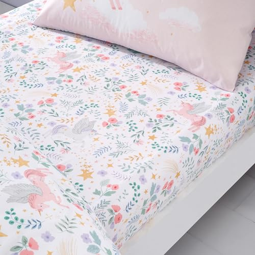Catherine Lansfield Fairytale Unicorn Spannbettlaken für Einzelbett, Weiß