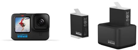 GoPro HERO10 Black - Caméra d'action étanche avec écrans LCD Avant et arrière Tactile & Dual Battery Charger + 2 Enduro Batteries (HERO11 Black/HERO10 Black/HERO9 Black) - Accessoire Officielle