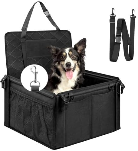 Hunde Autositz,Stabiler hundebox Auto rückbank für kleine und mittlere Hunde mit 5 Befestigungsgurten,hundesitz Auto rückbank mit Aufbewahrungstaschen,Verstärkte Wände Hundeautositz für Vordersitz