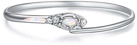 JERWLI Löffel Armreif für Frauen Sterling Silber Weiß Opal Armband Löffel Schmuck Geschenke für Frauen Mädchen