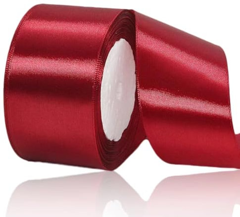 Geschenkband Burgunder 50 mm Breit,23 Meter Satinbänder Weinrot Stoff Schleifenband Kunsthandwerk,Hochzeitsdekoration, Weihnachten, Haarbögen, Blumensträuße, Geburtstag und Geschenkverpackung