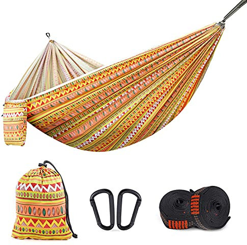 JUNYFFF Hängematte Outdoor Camping Hängematten 2 Personen 260 X 140 cm Ultraleicht Reise Hängematte 250 Kg Tragfähigkeit Garten Strand Doppelhängematte Fallschirm Nylon Atmungsaktiv Hammock,Orange