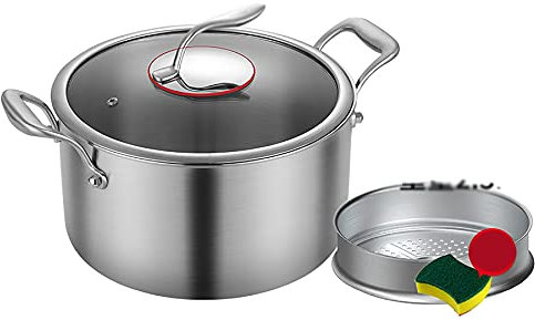 ANSNOW Olla de Vapor/Olla para Sopa de Acero Inoxidable 316, Olla para Estofado Doméstico de 5 Capas de Acero, Gas Electromagnético Espesado de Gran Capacidad/26Cm