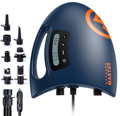 OutdoorMaster 20PSI High Pressure SUP Air Pump Shark - Intelligent Dual Stage Inflation & Auto-Off & Deflation, 12V DC Car Connector, for Inflatable Stand Up Paddle Boards, Boats (Dark Blue)