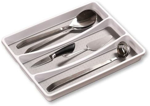 Kesper | Besteckkasten - Besteckeinsatz für die Schublade, Material: Kunststoff (PP), Maße: B 33,5 x T 41 x 4,5 cm, Farbe: Weiß, Grau | 30094