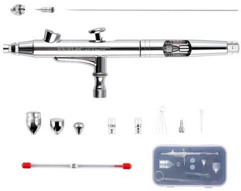VEVOR Aerografie a Spruzzo con Alimentazione a Gravità a Doppia Azione da 0,3 mm e 0,5 mm, Kit Aerografo con Tazze in Rame Accessori per Pulizia, Compressore Aerografo per Dipingere Modelli, Torte