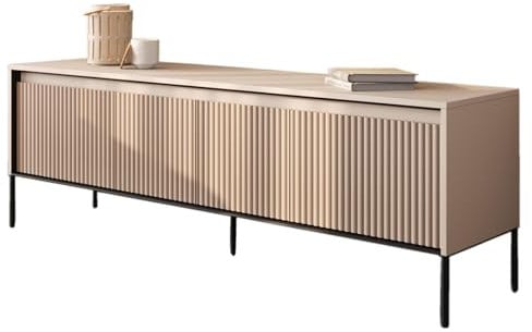 COMPLEO24 TV-Schrank mit 4 Klappen/Türen, Fernsehtisch für Wohnzimmer, Fronten gefräst (Beige)