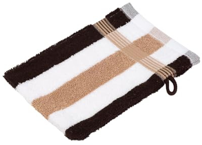 liebling Waschhandschuh, 100% hochwertige Baumwolle, Serie Miami, 17 x 24 cm, waschbar & trocknergeeignet, Farbe: weiß/Mocca/Marone