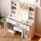 LIANWANG Large Vanity Set with Mirror and Lights, Girls Dressing Table with 5 Drawers and 6 Shelves for Storing Items, 3 Color Light Settings Makeup Table with Stools,White