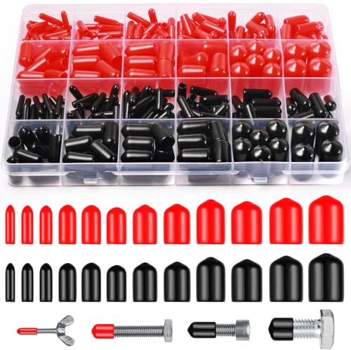 VEPEPE 300 Stück Rot Schwarz Gummi Endkappen | Insulation Rubber Tube Plugs for Screws, Bolts and Metal Rod End Protection