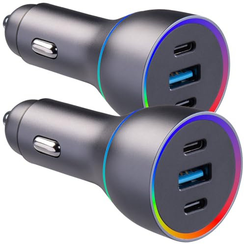 revolt Kfz-Ladegerät USB iPhone: 2er-Set 135 Watt Kfz-USB-Ladegeräte 12/24 V, 2X USB-C, 1x USB-A (Zigarettenanzünder USB-Ladegerät, Kfz-Adapter Zigarettenanzünder, Auto Doppelstecker)