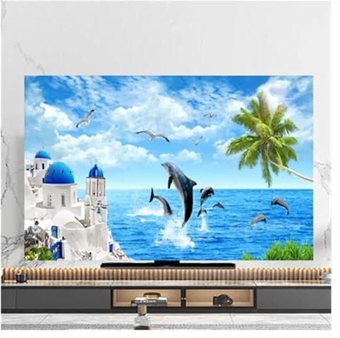 VEYACGOS Schutzhülle Fernseher Outdoor 32 - 85 Zoll dekorative Haubenabdeckung for Bildschirm TV PC Landschaftsmalerei(White,37 inch or 39 inch)