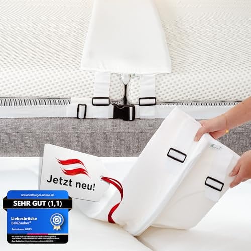 Liebesbrücke XXL [200x30cm] für Matratzen mit Spanngurt & waschbarem Bezug für Boxspringbett Ritzenfüller für Besucherritze alle Bettgrößen Matratzenverbinder & Matratzenbrücke und Matratzenkeil