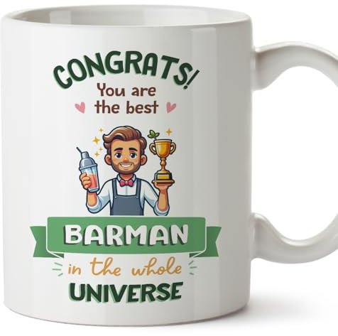 MUGFFINS Barman Man Mug - in English - Best in Universe Trophy - Funny Gift for Colleagues - Ceramic 11oz Mug