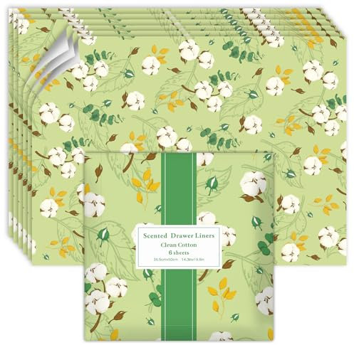 LA BELLEFÉE Baumwolle Duftendes Schrankpapier, Clean Cotton Schubladeneinlagen Perfekt für Kommode, Kleiderschrank, Schubladen, Regalen, Schrankduft, 6 Blatt