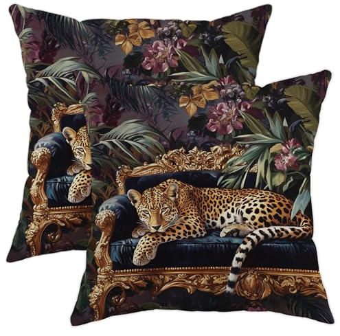 Leoparden-Kissenbezüge, 2er-Set, tropischer Dschungel-Tierdruck, elegant, dekorativ, quadratisch, Sofakissen, Couch-Kissen für Zuhause, Wohnzimmer, Dekoration, 40,6 x 40,6 cm