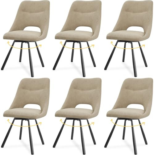 LEWE Esszimmerstühle drehbar 6er Set, Automatisch zurückkehrender Sitz, 180° Drehstuhl, Ergonomischer Polsterstuhl, armlos, Esszimmer Wohnzimmer Schlafzimmer, Kaschmir-Stoff - Khaki