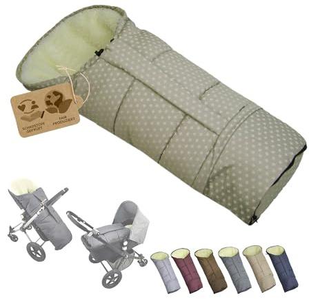 Fußsack [Winterfußsack für Kinderwagen] Buggy Schlitten Kuschelsack universal in Mumienform mit Lammwolle Größe anpassbar warm mit Reißverschluss waschbar (Sterne beige)