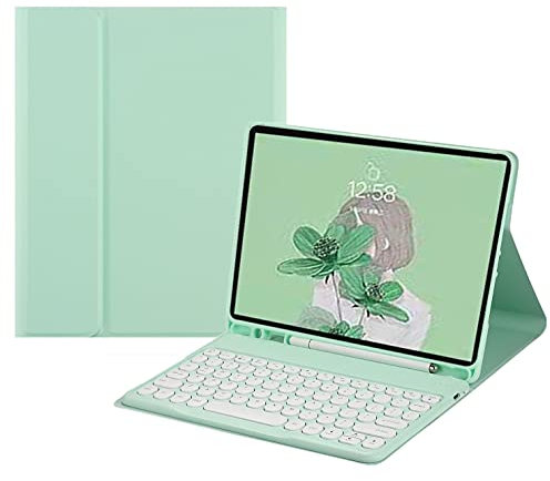 HENGHUI Funda de teclado para Galaxy Tab A9+ / A9 Plus de 11 pulgadas 2023, bonito teclado redondo de color, inalámbrico, desmontable, con soporte para bolígrafo, verde menta