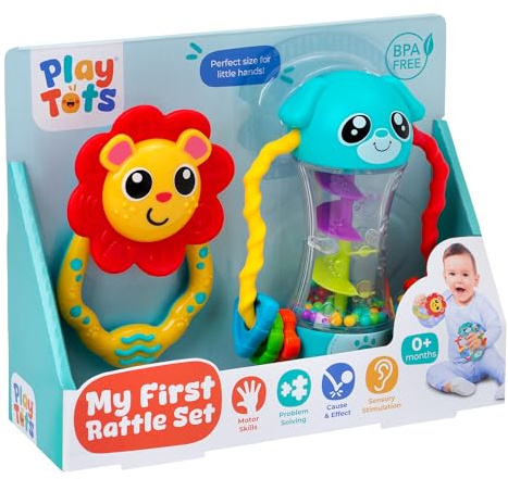 John Adams | Play Tots - My First Rattle Set | Easy-to-Grip Animal Character rattles to Shake and Spin, 100% BPA Free | Baby and Toddler Toys | Suitable from Birth