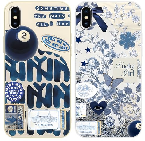 Phoona 2 Stück Handyhülle für iPhone X/XS Hülle 5,8'', Aesthetic Schmetterlinge Motiv Design Weiche TPU Ultra Dünn Silikon Schutzhülle Kratzfeste Stoßfest Kameraschutz Bumper Case für Mädchen, Weiß