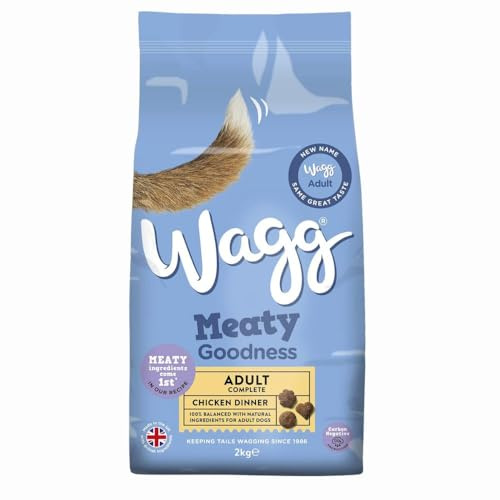 Wagg Meaty Goodness Adult Complete Chicken Dinner Dry Dog Food 2kg x1 – Balanced Nutrition for Adult Dogs – Supports Digestion, Skin, Teeth & Overall Health with Welari Thank You Card | (1 Pack)