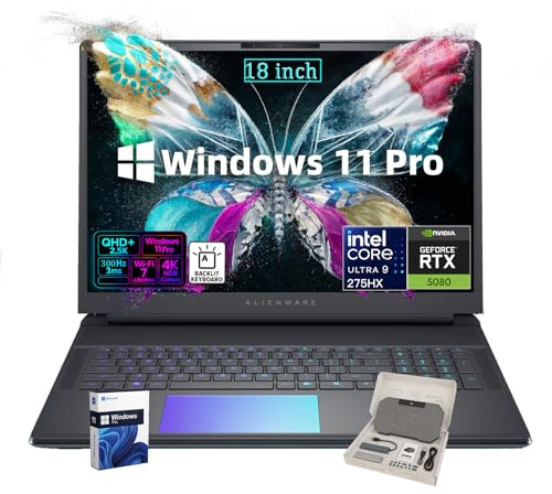 Alienware 18 Area-51 Gaming Laptop, NVIDIA GeForce RTX 5080, 18 Zoll QHD+ 300Hz Display, Intel Ultra 9 275HX, mit Office & externem DVD-Laufwerk, Backlit KB, Win 11 Pro, Wi-Fi 7, 64GB RAM, 2TB SSD