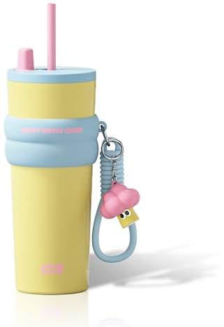 SDGA+ 24 oz Stainless Steel Tumbler with Lid and Straw, Insulated Water Bottle Leak Proof for Hot and Cold, Portable Travel Coffee Mug, Reusable Coffee Cup for Women, Yellow