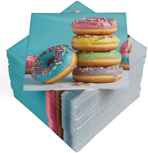 HEKU 100 Servietten, 3-lagig, 33x33cm, Donuts I Saugstark und praktisch verpackt I Breite Auswahl I Ideal für besondere Anlässe