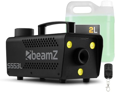 BeamZ Nebelmaschine S553L - LED Nebelmaschine Mini mit Lichteffekt - inkl. 2 Liter Nebelfluid, 550 Watt mit Fernbedienung, Rauchmaschine Party, Smoke Machine mit 3 LEDs RGB, Nebelmaschine Halloween