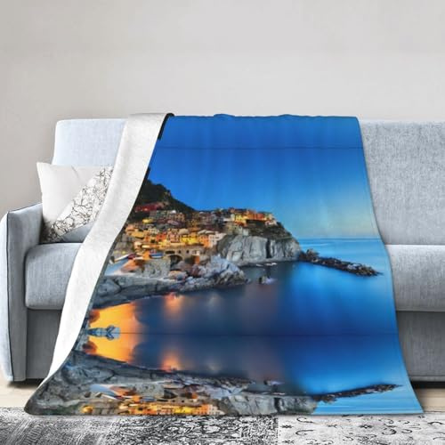 QAZWZML Bedruckte Bettdecke, Motiv: Italienisches Meer bei Sonnenuntergang, für viele Meter, Flanelldecke, Heimdekoration, Geschenk, 4 Größen, 101,6 x 76,2 cm