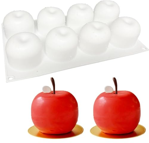 Voarge 3D Apfel Formen Silikonform, Silikon-Kuchenform mit 8 Mulden Professional Silikon Backform Gelee Pudding Jelly Muffin Cupcake Schokolade Mousse Für Das BackenSeife Backform, Gelee, Pudding