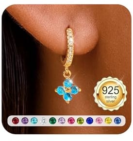 ZOERAY Geburtsstein Ohrringe Gold Hängend für Damen Mädchen Wasserfest Frau | 18K Vergoldete Ohrringe Creolen mit Anhänger,Kleeblatt Goldene Ohrringe Stein Rot Grün Blau,Damenohrringe Geburtstag Geschenk