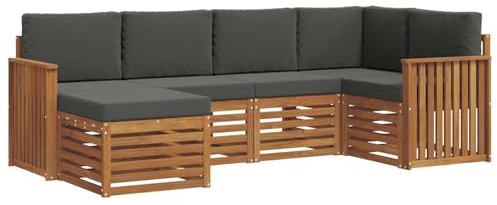 vidaXL Sofagarnituren 6 pcs Natur und Anthrazit Massivholz Akazie, Gartenlounge, modernes Outdoor-Sofa, strapazierfähige Möbel, Terassenkomfort-Set
