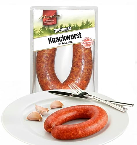 Meininger Knackwurst mit Knoblauch – 3 × 300 g Thüringer Wurstspezialität – Geräucherte Knacker mit kräftigem Biss – Traditionelle Wurst aus Thüringen – Brotzeit & Vesper