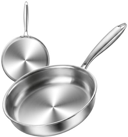 Greentainer Edelstahl Bratpfanne 28 cm ohne Deckel – Große unbeschichtete Pfanne aus Edelstahl 18/10, Induktion geeignet, spülmaschinenfest, backofenfest, für alle Herdarten, Silber