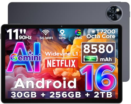 POPUX U11 Pro Tablet Android 16, 30GB+256GB/2TB TF, Gemini AI Tablet 11 Pulgadas Octa-Core, Tablets para Niños HD IPS 90Hz, 8580mAh Batería, 5G WiFi/Widevine L1/13MP+5MP/Face ID/GMS Tablets Infantil