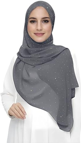 Lina & Lily Damen Hijab Kopftuch Schal mit Glitzer aus Premium Chiffon (Dunkelgrau)
