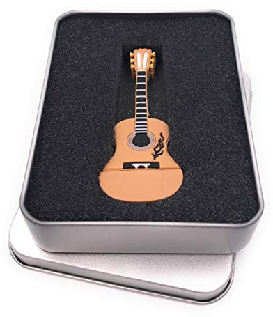 Onwomania Akustik Gitarre Beige Holz Farben USB Stick in Alu Geschenkbox 8 GB USB 3.0