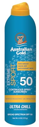 Australian Gold Extreme Sport Continuous Spray Sunscreen SPF 50 (Broad Spectrum/Sweat & Water Resistant/Non-Greasy), Sport - New, Coastal Breeze, 6 Oz 5.6 Ounce (Pack of 1) SPF 50 - Spray