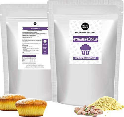 MITOBACK - Backmischung Pistazienküchlein: Pistazien Küchlein glutenfrei - Protein Fitness Muffin Fertigback-Mischung - Eiweißreiche Backmischung ideal bei Diabetes & Zöliakie