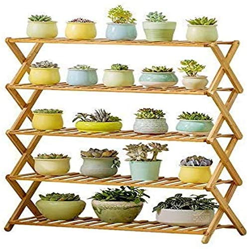 TJZY Blumenständer innen - 5-Fach faltbares Bambus-Leiterregal Holzstufen-Hochpflanzenständer-Display Multifunktionale Küche Wohnzimmerhalter Pflanze Blumenständer-Gebrauchsregal 38 x 94 cm