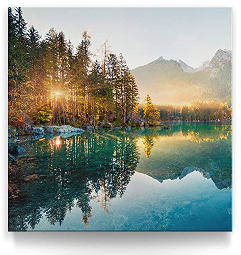 Wandbild Wasserfall Hintersee Bayern - 80 x 80cm Leinwand auf Fertigrahmen + Aufhänger