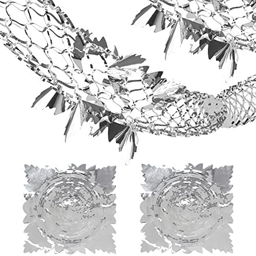DERAYEE 2 Pack Christmas Hanging Decorations, 9Ft Foil Garland Festive Hanging Decorations for Xmas New Year Party Supplies (Sliver)