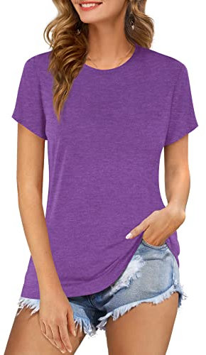Beluring Damen Longshirt Kurzarm Tshirt Elegante Tshirts Sommer V Ausschnitt Oberteil Tops Lila M