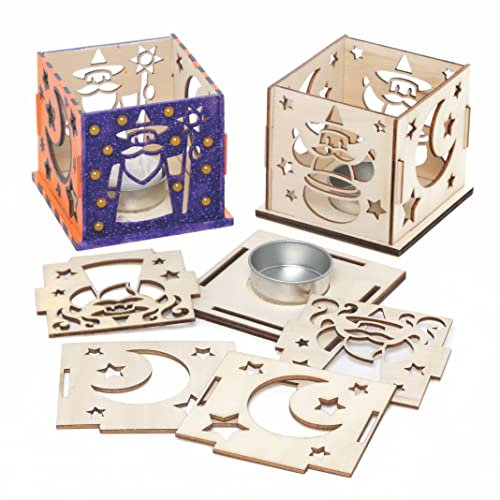 Baker Ross FE662 Zauberer Teelichthalter Bastelset aus Holz - 3er Pack, Holzteelichthalter für Kinder zum Basteln und Bemalen