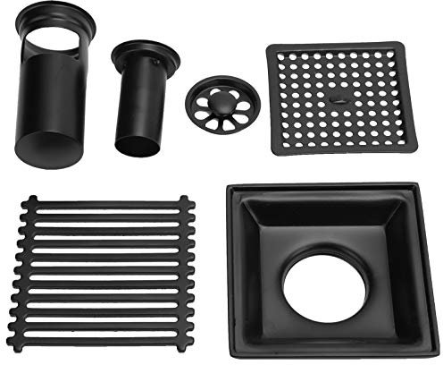 FTVOGUE Juego De Desagüe De Ducha con Rejilla De Cubierta Extraíble Desagüe De Ducha En Forma De Cuadrado 10x10cm Negro