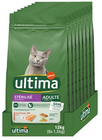 Ultima Croquettes pour Chat Stérilisé Adult avec du Saumon - Pack 8 x 1,5kg