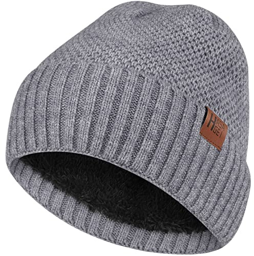 HASAGEI Strickmütze Herren Damen Beanie Mütze Thermo Atmungsaktiv Winter Mütze Weiches Fleecefutter Warm Wintermütze Unisex Cuffed Beanie Hats (Grau)
